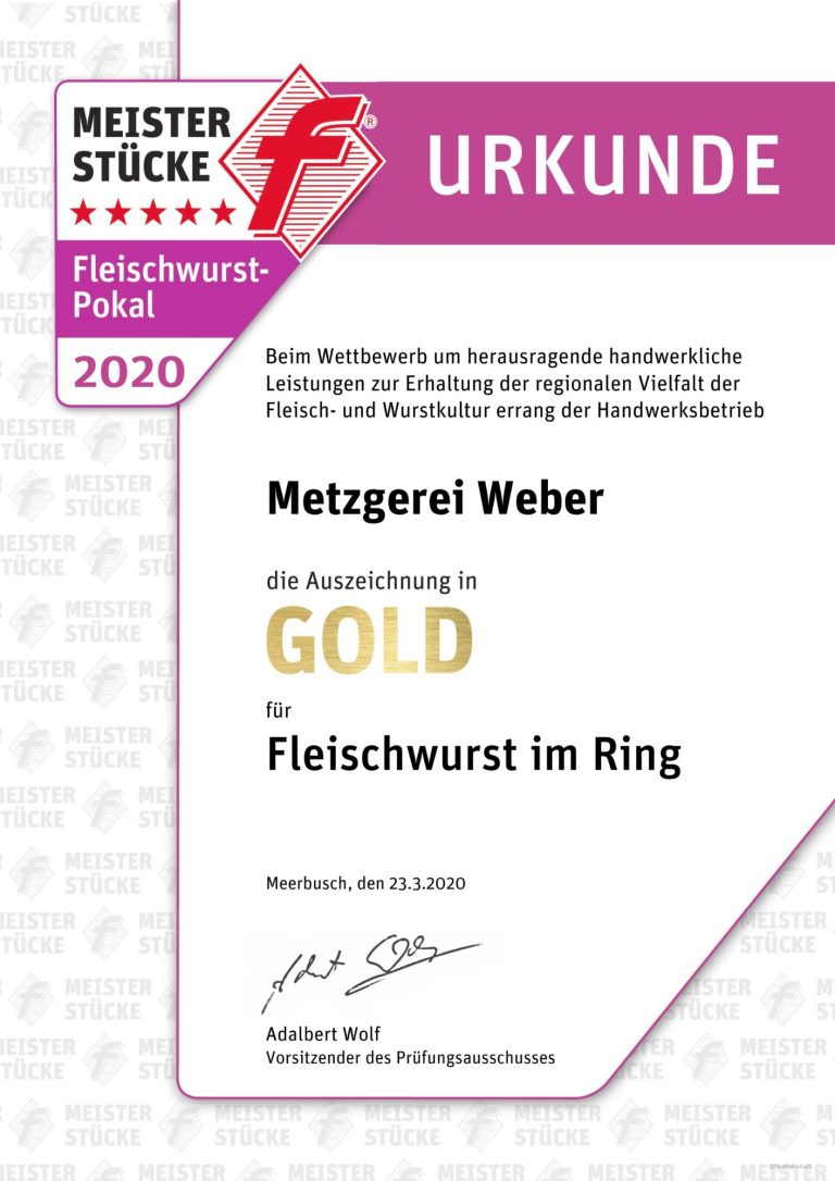 Urkunde Fleischwurst-Pokalsieger 2020