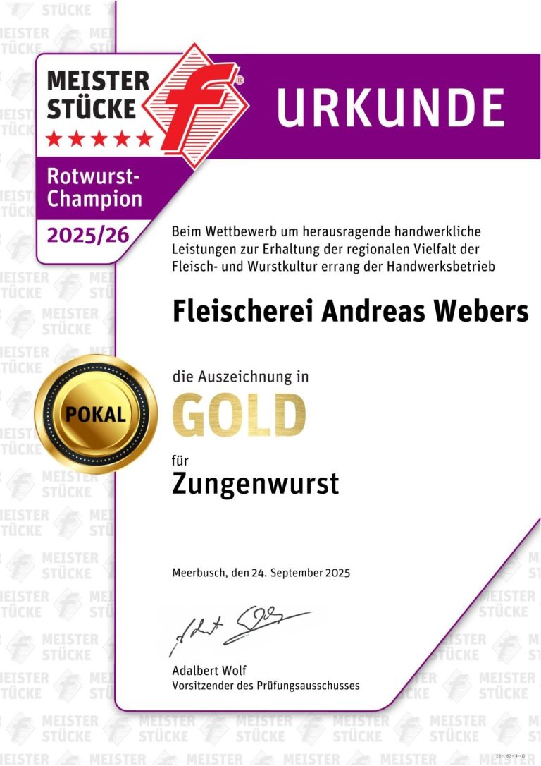 Urkunde Rotwurst-Champion 2025/2026