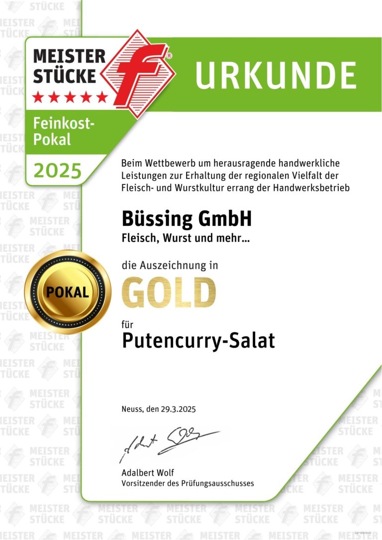 Urkunde Pokalsieger Feinkost kalt 2025