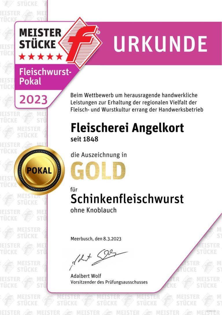 Urkunde Fleischwurst-Pokalsieger 2023