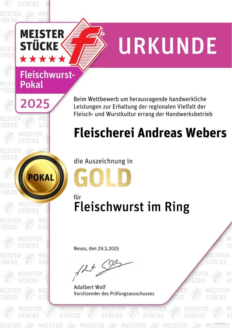 Urkunde Fleischwurst-Pokalsieger 2025