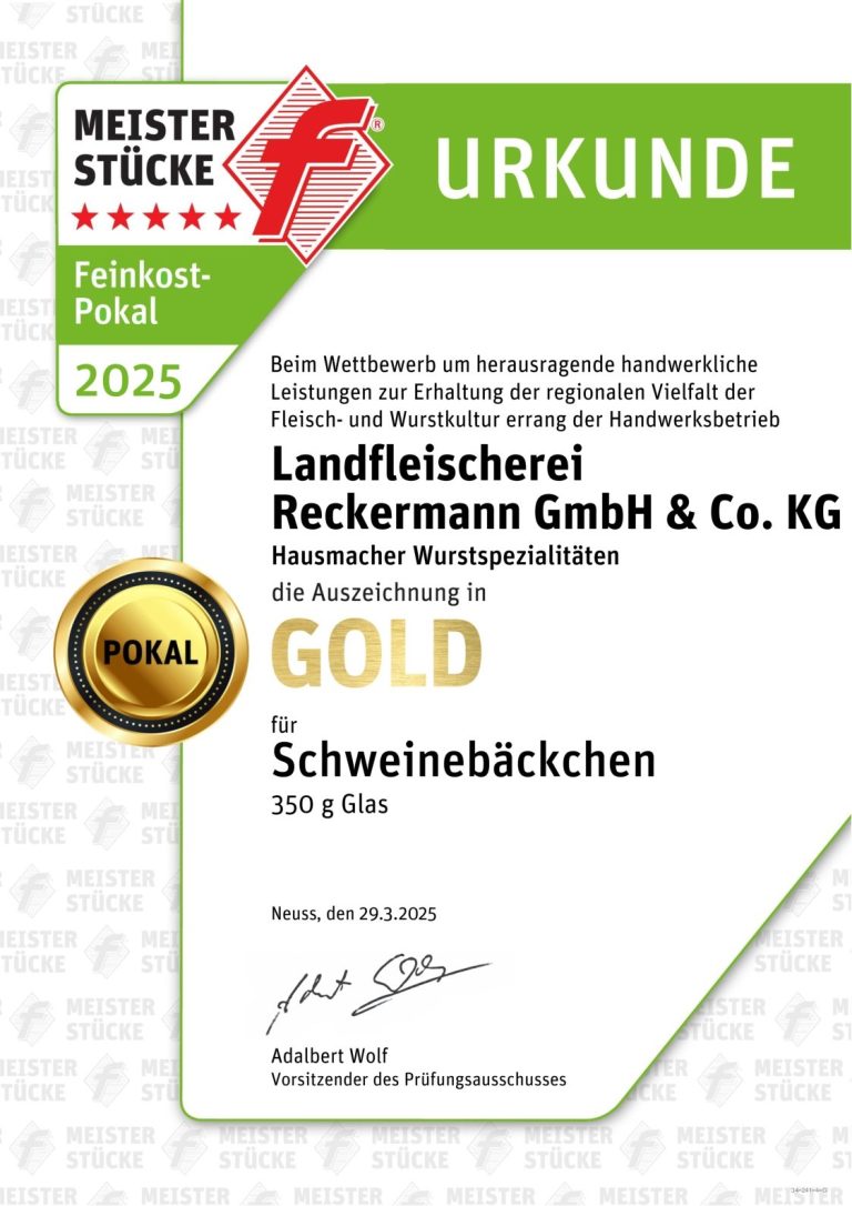 Urkunde Feinkost-Pokalsieger 2025