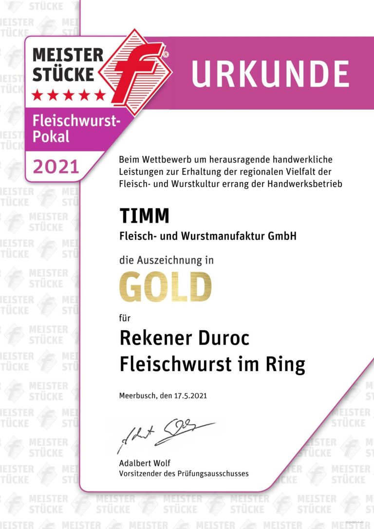 Urkunde Fleischwurst-Pokalsieger 2021