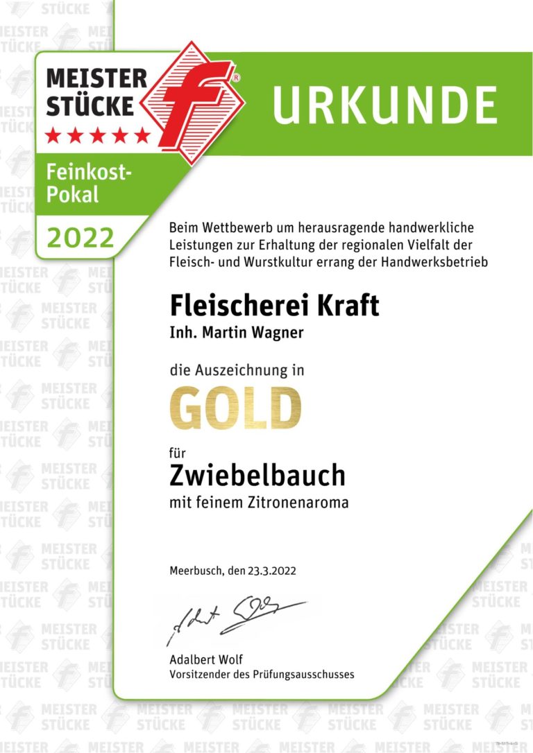 Urkunde Feinkost-Pokalsieger 2022