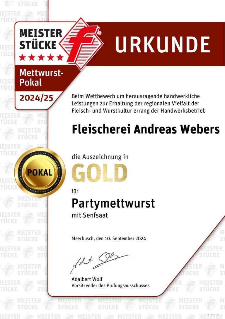 Urkunde Mettwurst-Pokalsieger 2024/2025