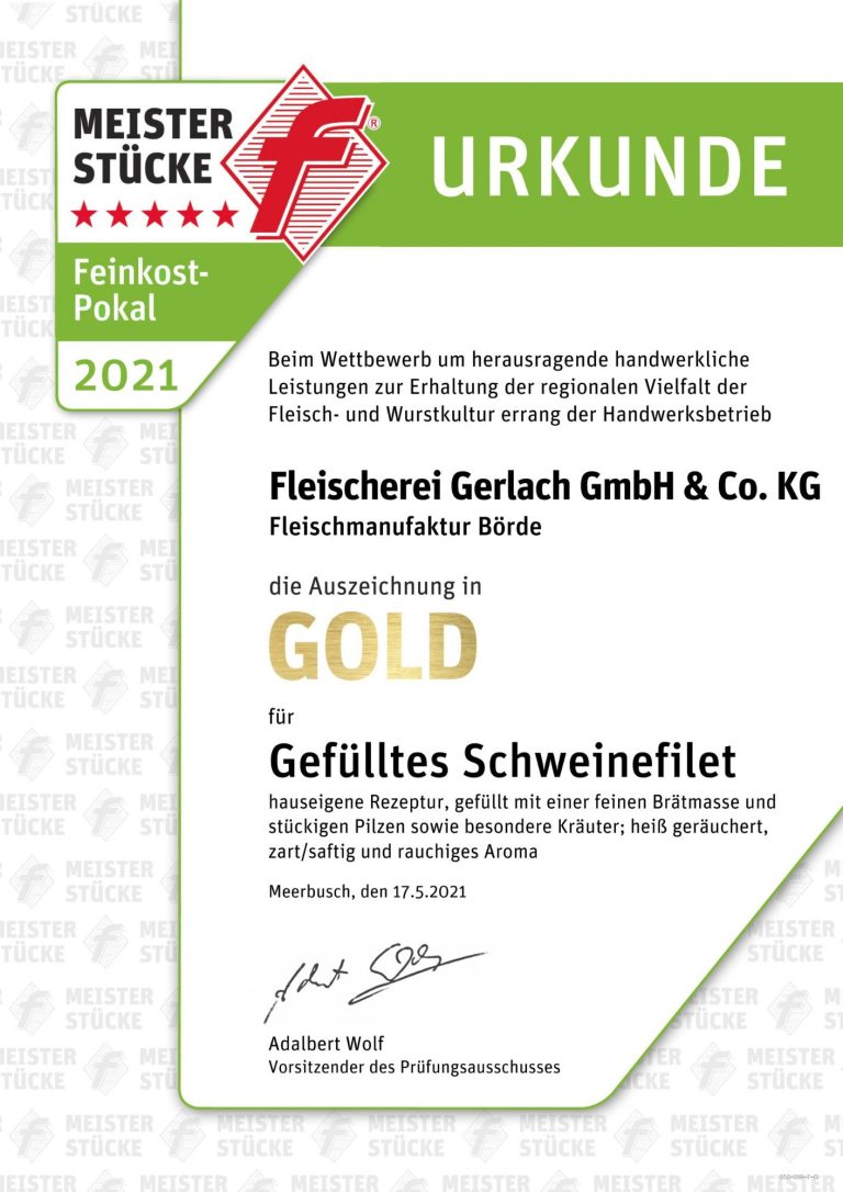 Urkunde Feinkost-Pokalsieger 2021