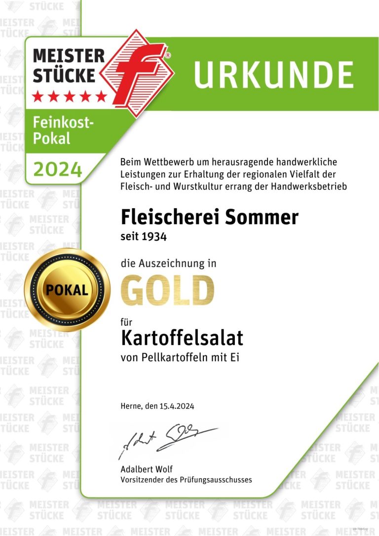 Urkunde Feinkost-Pokalsieger 2024