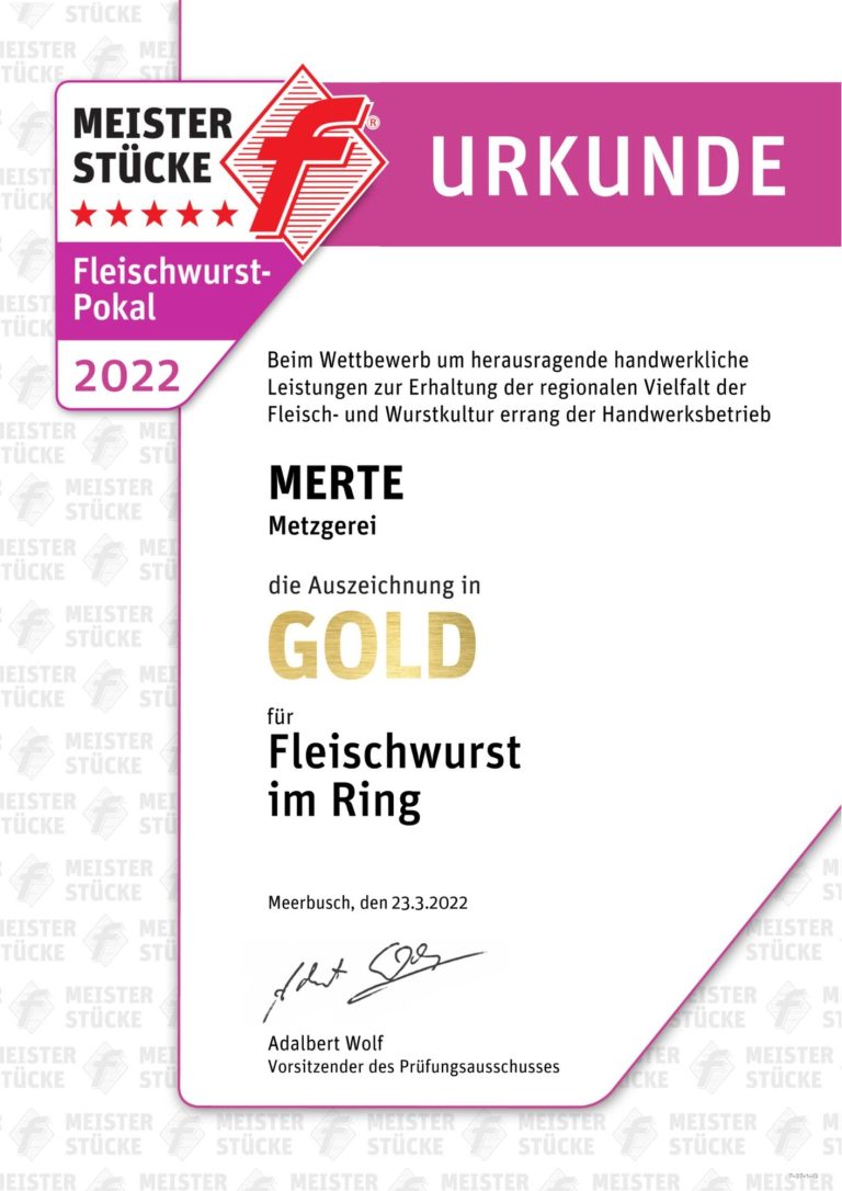 Urkunde Fleischwurst-Pokalsieger 2022
