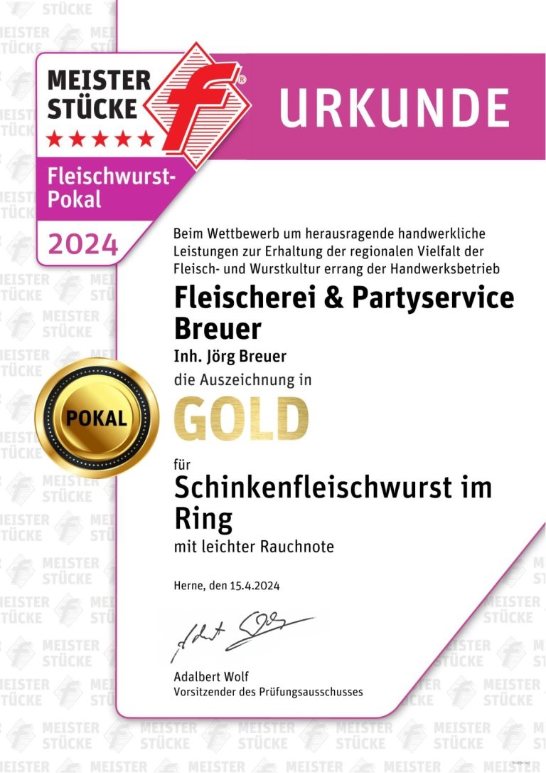 Urkunde Fleischwurst-Pokalsieger 2024