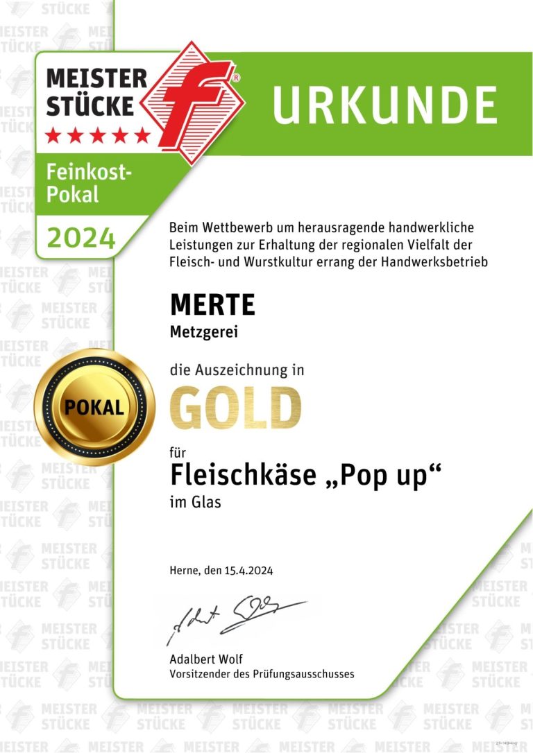 Urkunde Feinkost-Pokalsieger 2024